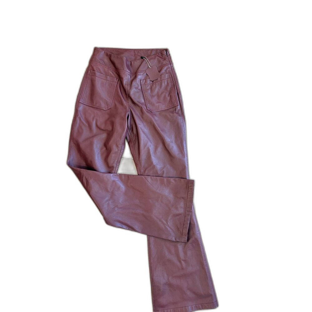 Bod & Christensen Stream Leather Bootcut Pants Deep Wine Purple Size 2 NWT